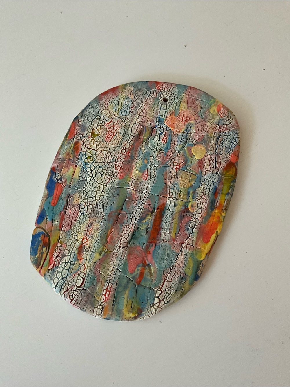Abstract Multicolor Crackle Decorative Plate / Wall Art - Blue, Pink & Yellow - Picture 2 of 7